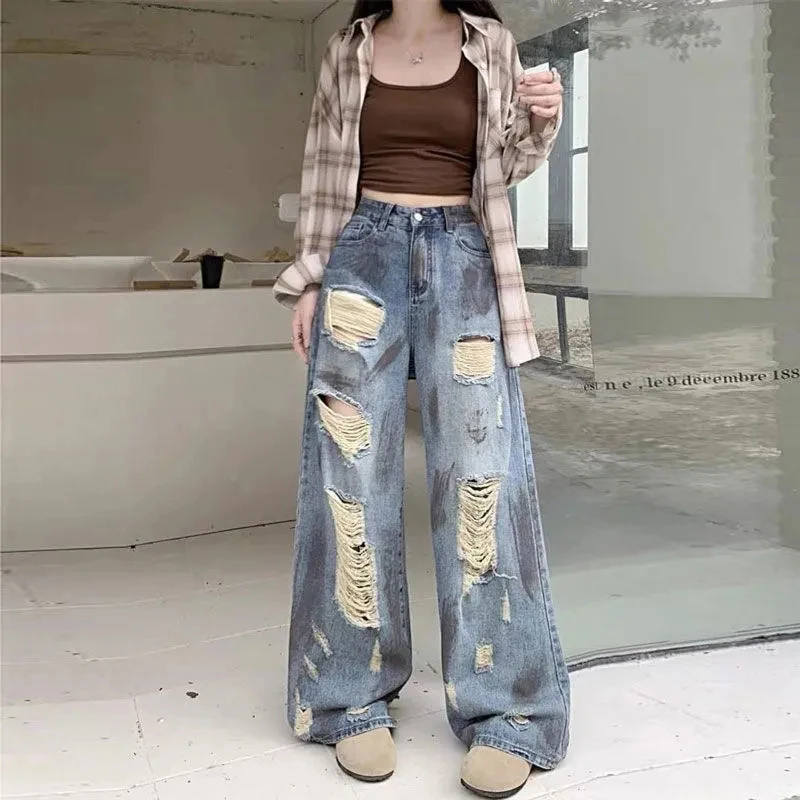 American Vintage Worn Out Ripped Jeans Loose High Waist Street Wide Leg Pants Casual Beggar Straight Hip Hop Denim Trousers
American Vintage Worn Out Ripped Jeans Loose High Waist Street Wide Leg Pants Casual Beggar Straight Hip Hop Denim Trousers