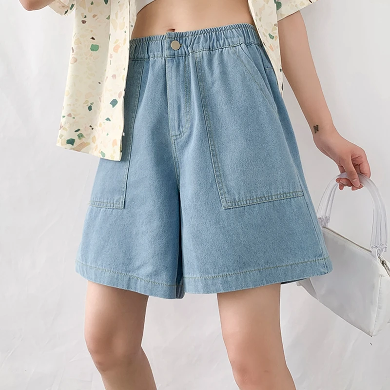 Summer Denim Shorts Women Casual Loose Solid Color High Waist Large Pocket Short Jeans Shorts Black Blue
Summer Denim Shorts Women Casual Loose Solid Color High Waist Large Pocket Short Jeans Shorts Black Blue