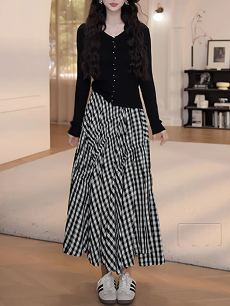Spring Faion Knitted V-ne Long Sve Top High Waist Skirt Set Women's Casual Wear Breathable Medium Weight Knitwear
Spring Faion Knitted V-ne Long Sve Top High Waist Skirt Set Women's Casual Wear Breathable Medium Weight Knitwear