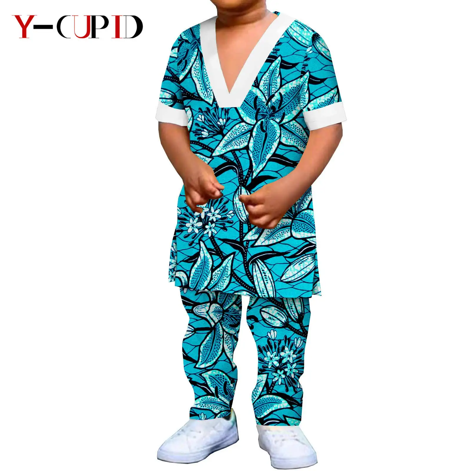 African Boy Children Outfit Dashiki Africa Clothing Bazin Summer Cotton Short Sleeve Deep V-neck Top Tee and Pant Sets Y224016
African Boy Children Outfit Dashiki Africa Clothing Bazin Summer Cotton Short Sleeve Deep V-neck Top Tee and Pant Sets Y224016