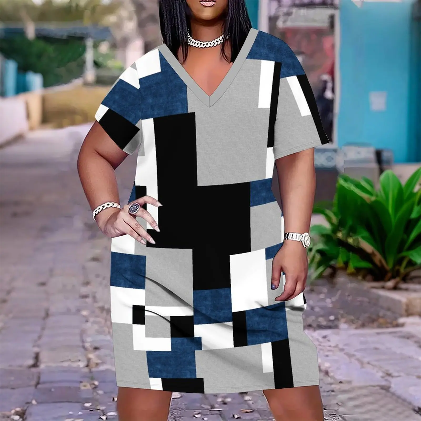 Grid Printed Casual Short Sleeved Skirt Women's Trendy Slim Dress Plus Size Ladies' V-neck Midi Skirt Summer Loose Beach Skirt
Grid Printed Casual Short Sleeved Skirt Women's Trendy Slim Dress Plus Size Ladies' V-neck Midi Skirt Summer Loose Beach Skirt