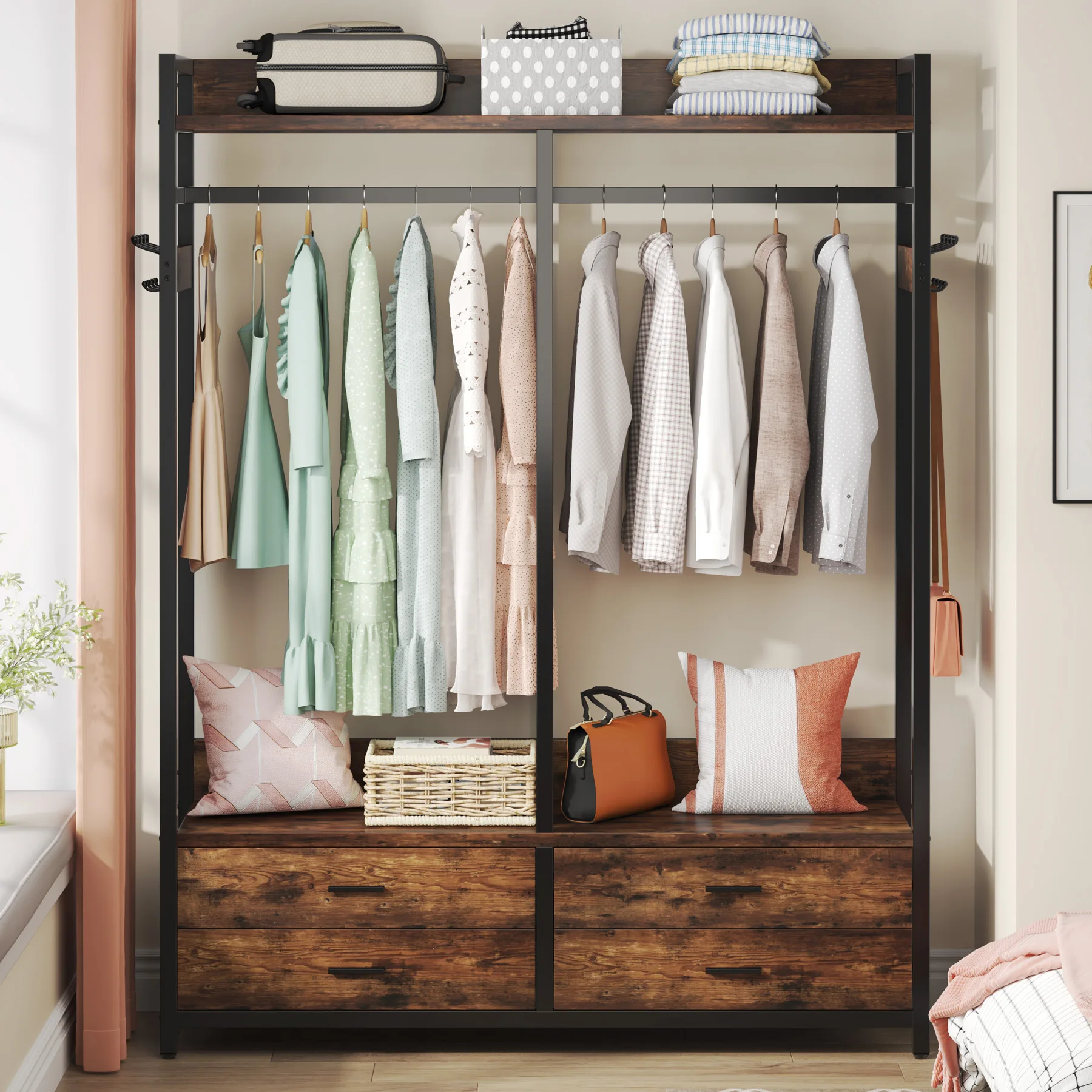 pl-Multi-Functional Living Room Wardrobe Hanging Rails with Both Side Hooks and 4 Drawers for Socks & Underwear Storage*
pl-Multi-Functional Living Room Wardrobe Hanging Rails with Both Side Hooks and 4 Drawers for Socks & Underwear Storage*