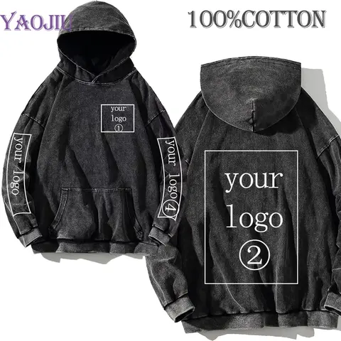 Your Own Design Brand Logo/Picture Custom Hoodies Vintage Acid Wash Cotton Men Women Manga Cartoon Text Print DIY Sweatshirts