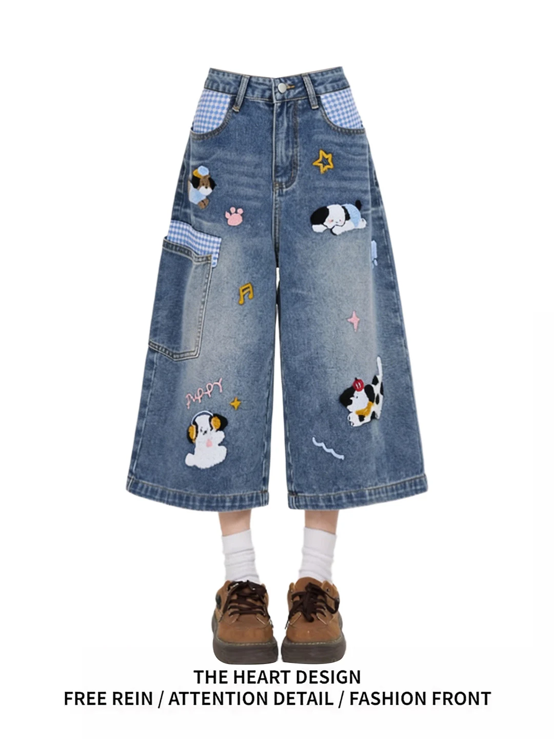 Retro American Fashion Dog Print Washed Denim Seven-Foot Pants Women Summer Plaid Design Short Pants High Waist Wide Leg Jeans
Retro American Fashion Dog Print Washed Denim Seven-Foot Pants Women Summer Plaid Design Short Pants High Waist Wide Leg Jeans