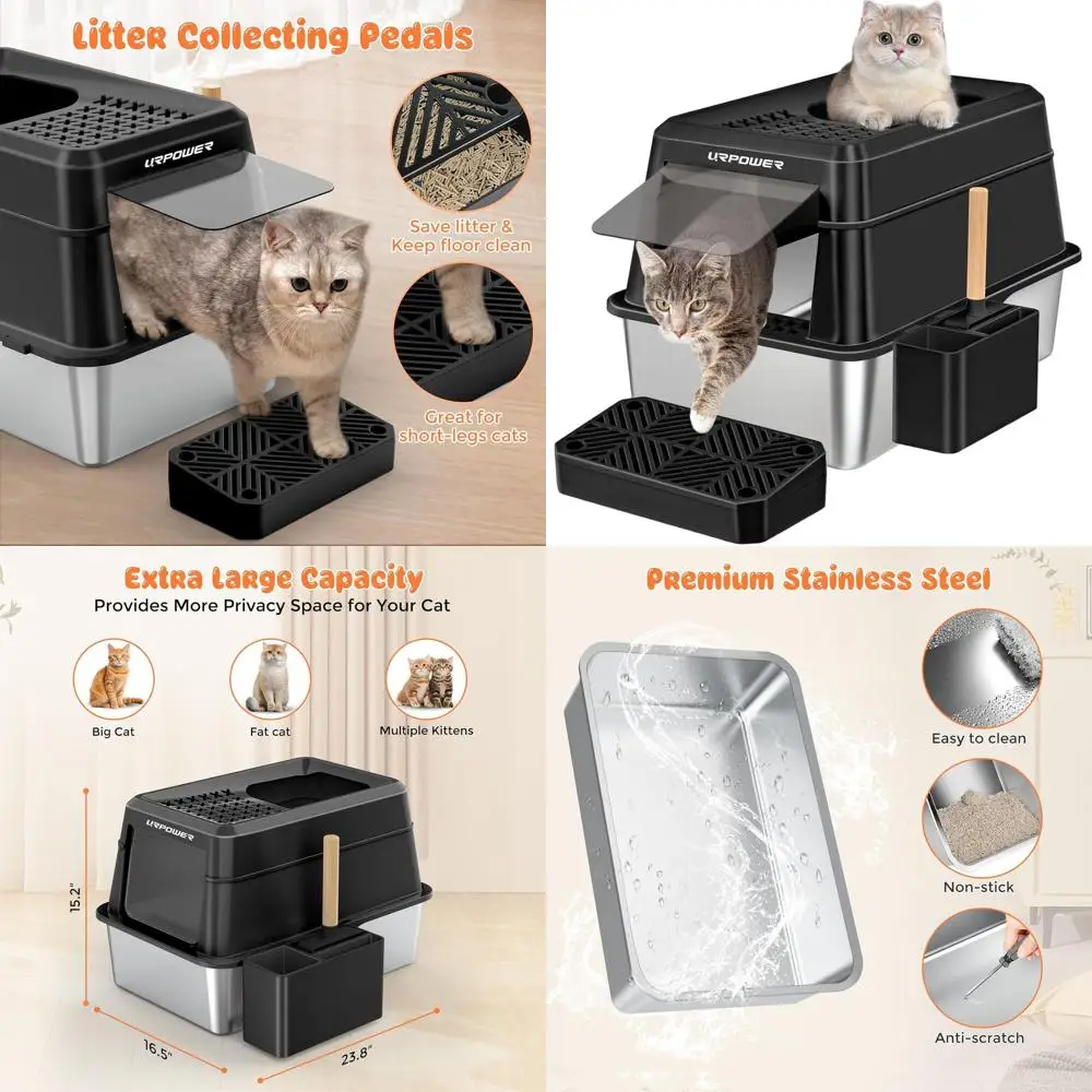 Extra Large Enclosed Stainless Steel Cat Litter Box with Lid, High-Sided Non-Stick Pan, Front & Top Entry, Easy Clean, Anti-Leak
Extra Large Enclosed Stainless Steel Cat Litter Box with Lid, High-Sided Non-Stick Pan, Front & Top Entry, Easy Clean, Anti-Leak