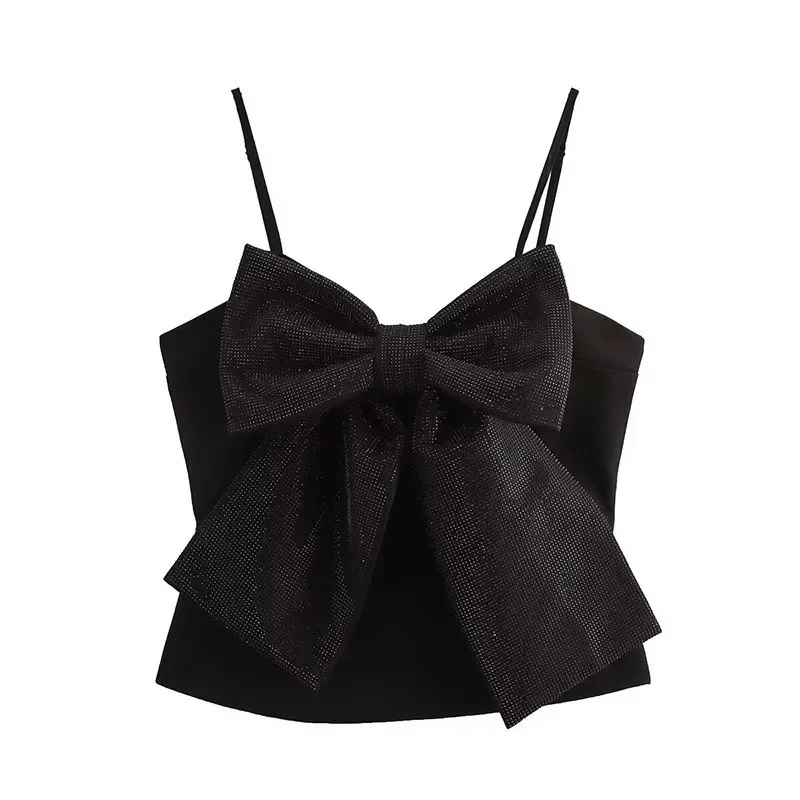 2025 Summer Sequined Bow Women Black Sling Top Sexy Sleeveless Backless Pleated Zippers Female Tank Tops Spring Lady Streetwear
2025 Summer Sequined Bow Women Black Sling Top Sexy Sleeveless Backless Pleated Zippers Female Tank Tops Spring Lady Streetwear