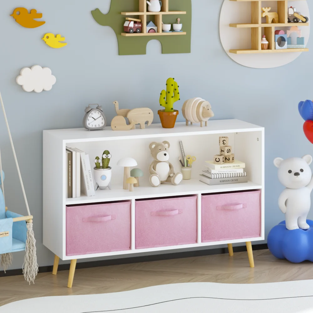 Kids Bookcase with Collapsible Fabric Drawers Children's Book Display Toy Storage Cabinet Organizer White/Pink
Kids Bookcase with Collapsible Fabric Drawers Children's Book Display Toy Storage Cabinet Organizer White/Pink