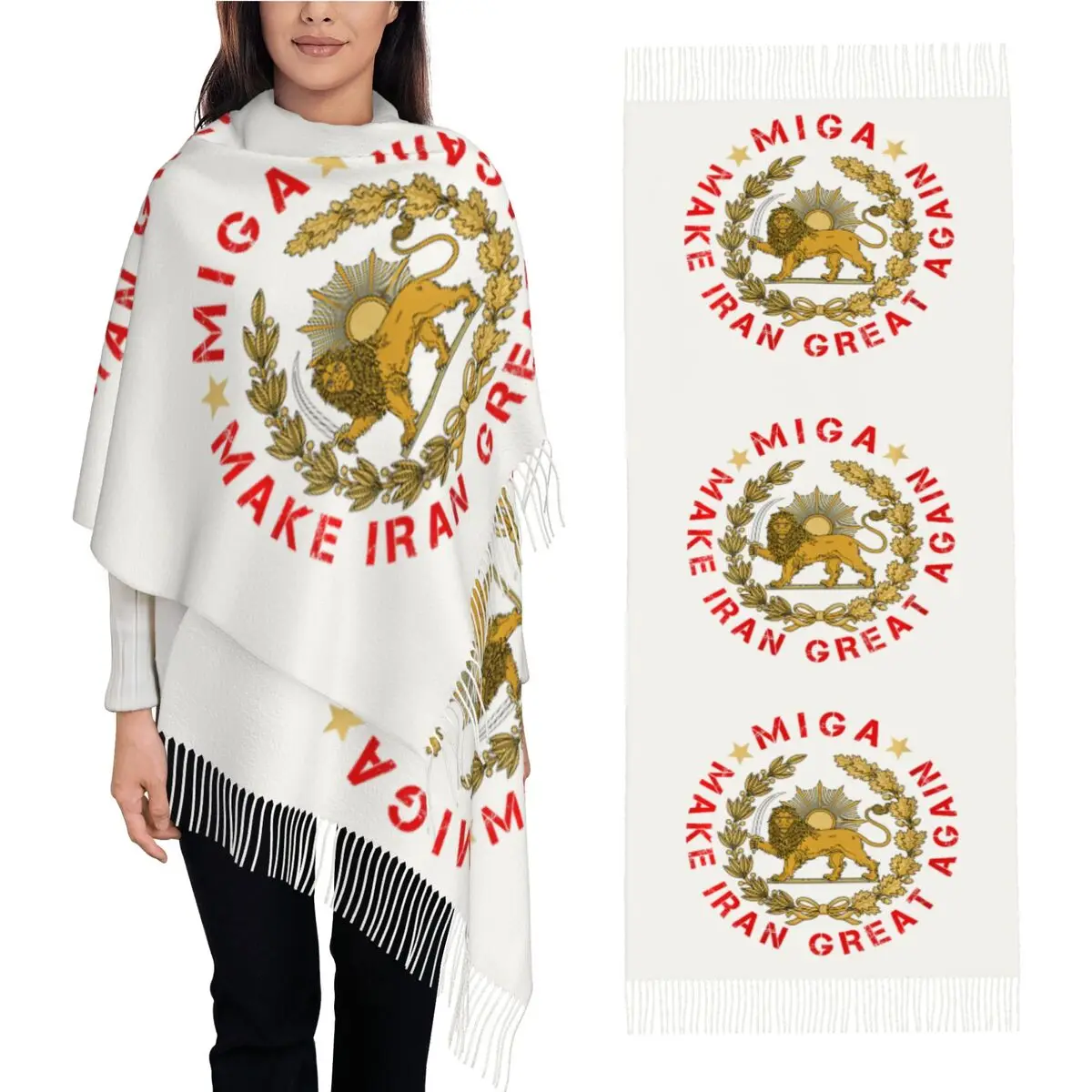 Women Scarf Warm Soft MIGA Make Iran Great Again Head Scarves with Tassel Popular Shawls and Wrap Winter Graphic Bufanda Mujer
Women Scarf Warm Soft MIGA Make Iran Great Again Head Scarves with Tassel Popular Shawls and Wrap Winter Graphic Bufanda Mujer