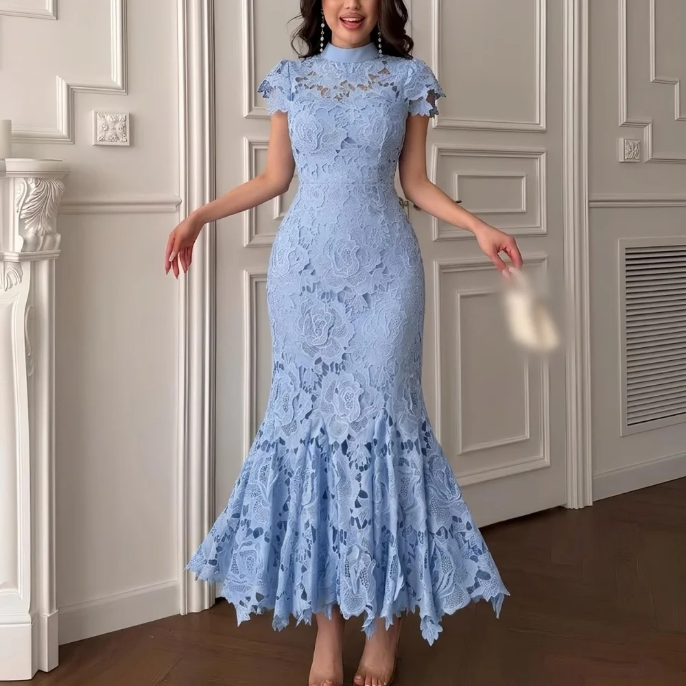 Customized Elegant Lace Party Dress High Collar Mermaid Midi Dresses Formal Evening Dress Modern Style
Customized Elegant Lace Party Dress High Collar Mermaid Midi Dresses Formal Evening Dress Modern Style