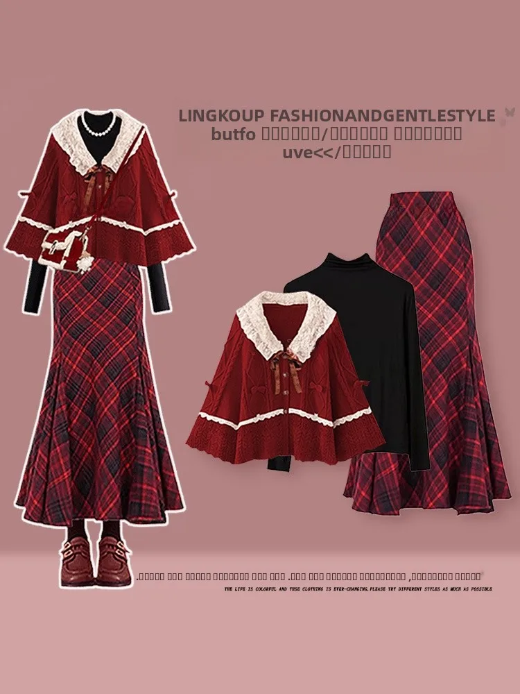 Stunning Christmas Red Sweater Base Layer Top And Plaid Fish Tail Skirt Three Piece Set for Women Elegant Winter Outfit
Stunning Christmas Red Sweater Base Layer Top And Plaid Fish Tail Skirt Three Piece Set for Women Elegant Winter Outfit