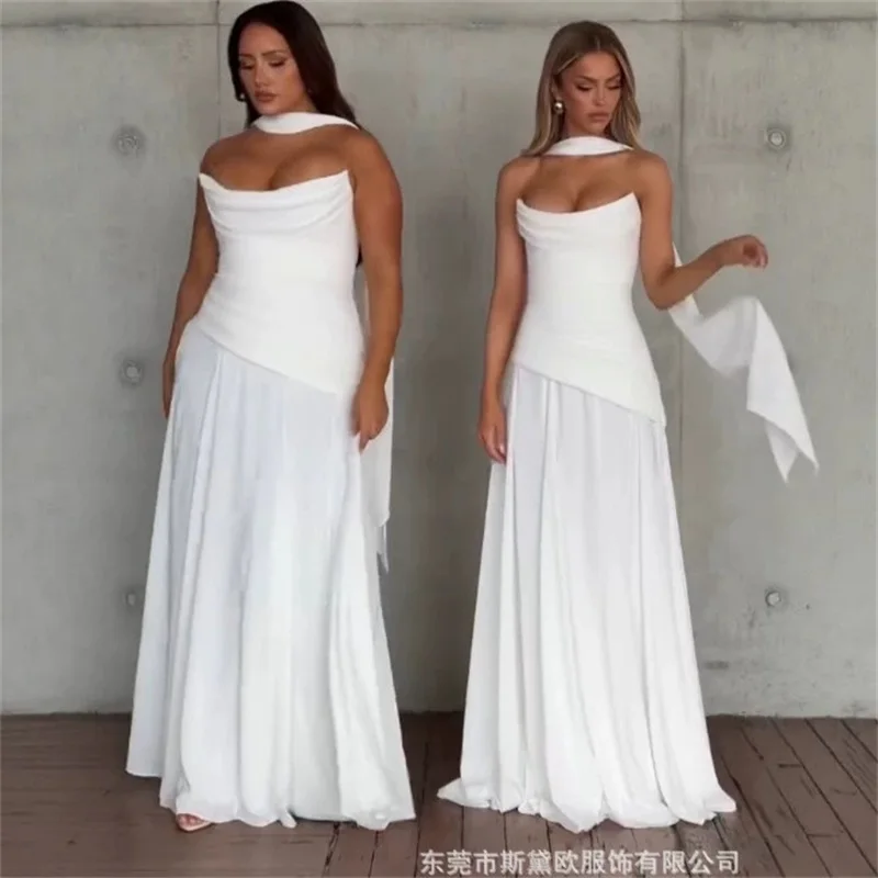 Sexy White Prom Dress With Scarf Corset Strapless Sleeveless Long Party Gown Lace Up Back Formal Wedding Guest Birthday Robe
Sexy White Prom Dress With Scarf Corset Strapless Sleeveless Long Party Gown Lace Up Back Formal Wedding Guest Birthday Robe