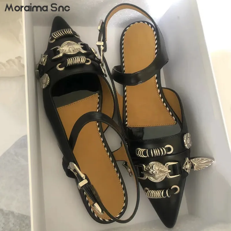 Retro Rivet Metal Buckle Pumps New Punk Style Baotou Flat Sandals Pointed Toe Personalized Flat Shoes Black Women's Shoes
Retro Rivet Metal Buckle Pumps New Punk Style Baotou Flat Sandals Pointed Toe Personalized Flat Shoes Black Women's Shoes