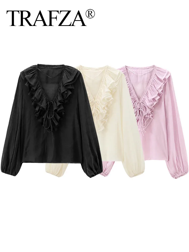 TRAFZA Autumn Blouses Women 2024 Trendy Solid V-Neck Lantern Long Sleeves Tierred Decorate Lace-Up Female Casual Shirts 3 Color
TRAFZA Autumn Blouses Women 2024 Trendy Solid V-Neck Lantern Long Sleeves Tierred Decorate Lace-Up Female Casual Shirts 3 Color