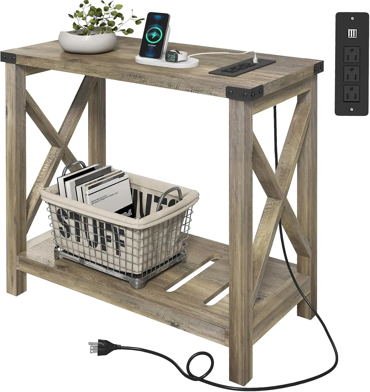 Farmhouse Side Table with Charging Station - Narrow Bedside Table for Small Space, Slim End Table, Rustic X-Design Nightstand
Farmhouse Side Table with Charging Station - Narrow Bedside Table for Small Space, Slim End Table, Rustic X-Design Nightstand