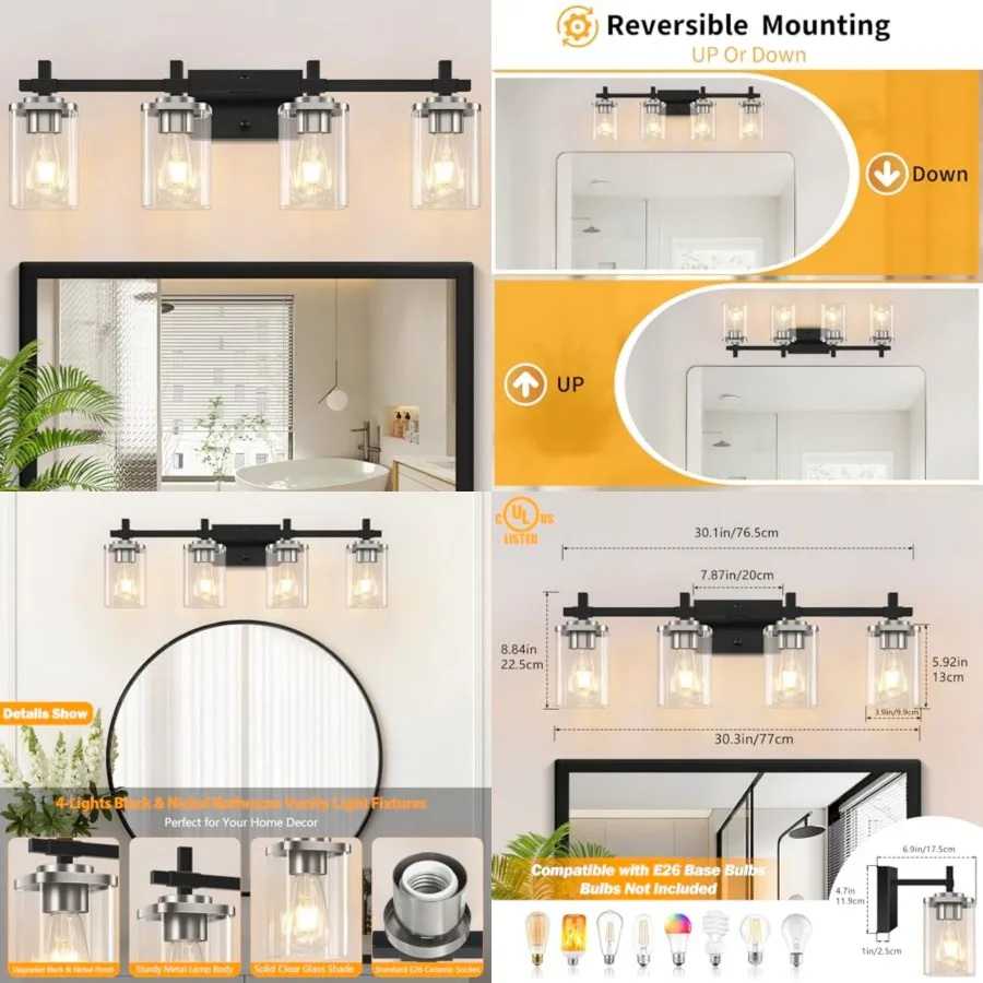 Brushed Vanity Lights with Clear Glass Shade, Bathroom Wall Light Fixtures, 30.3 Inch Large Vanity Lighting Fixture for Bathroo
Brushed Vanity Lights with Clear Glass Shade, Bathroom Wall Light Fixtures, 30.3 Inch Large Vanity Lighting Fixture for Bathroo