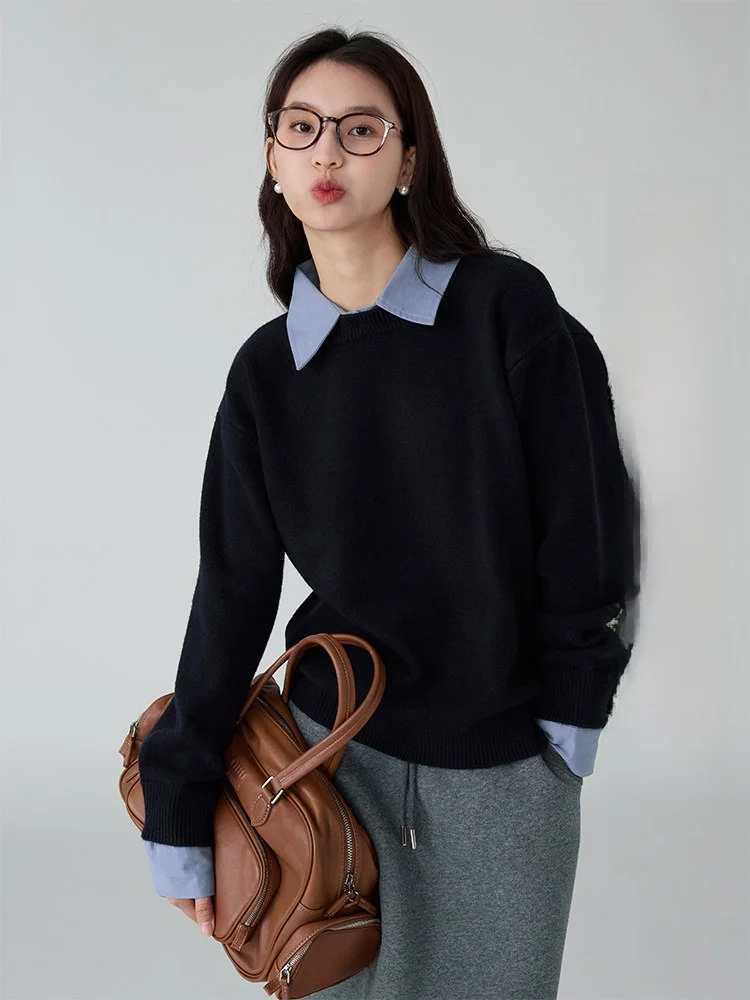 Casual Sle Knitted Sweater Women's Loose Long Sve Fake Two-Piece Top Early Autumn Faion Dwind Ladies' Knittedwear
Casual Sle Knitted Sweater Women's Loose Long Sve Fake Two-Piece Top Early Autumn Faion Dwind Ladies' Knittedwear