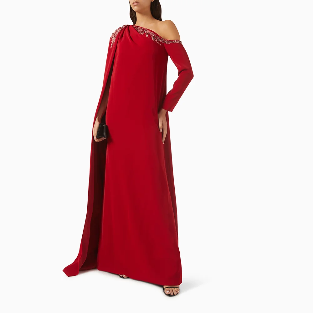 Pleat One Shoulder Evening Dresses Long Sleeves Floor Lenght Prom Gowns Fashion Red Shawl Crystal Party Dress Customize
Pleat One Shoulder Evening Dresses Long Sleeves Floor Lenght Prom Gowns Fashion Red Shawl Crystal Party Dress Customize