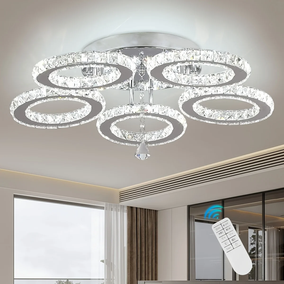 Stepless Dimming Five Ring Crystal Ceiling Light with Remote Flicker-free Suitable for Indoor Decorative Lighting Fixtures
Stepless Dimming Five Ring Crystal Ceiling Light with Remote Flicker-free Suitable for Indoor Decorative Lighting Fixtures