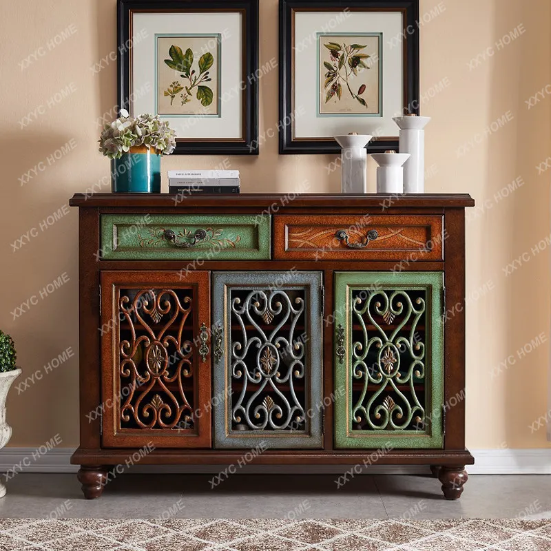 Q rural solid wood hollow entrance locker colored side cabinet
Q rural solid wood hollow entrance locker colored side cabinet