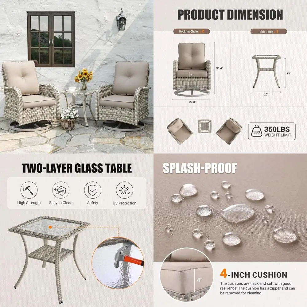 Patio Rocking Swivel Chair Outdoor Wicker Rattan Bistro Set with Tempered Glass Side Table, Outdoor Patio urniture Set or Garden
Patio Rocking Swivel Chair Outdoor Wicker Rattan Bistro Set with Tempered Glass Side Table, Outdoor Patio urniture Set or Garden