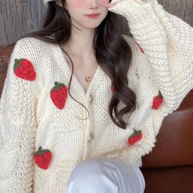 3D Strawberry Sweet Cardigan Women Loose Long Sleeve Fashion Knitted Sweaters Korean Lazy Wind Casual Female Soft Cardigans
3D Strawberry Sweet Cardigan Women Loose Long Sleeve Fashion Knitted Sweaters Korean Lazy Wind Casual Female Soft Cardigans