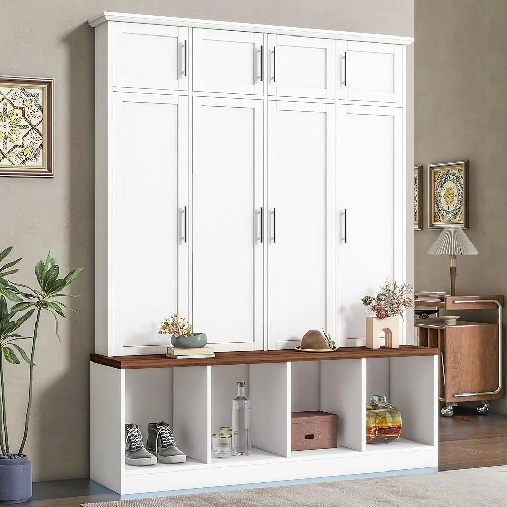 Hall Tree With Entryway Bench And Shoe Storage Compartments, Multi-Functional Cabinet With 4 Hanging Hooks
Hall Tree With Entryway Bench And Shoe Storage Compartments, Multi-Functional Cabinet With 4 Hanging Hooks