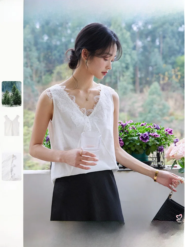 White Lace Trim Patchwork Vest Strap Women's Casual Summer New Style Sleeveless V-Neck Top Straight Tube Shape Single Piece
White Lace Trim Patchwork Vest Strap Women's Casual Summer New Style Sleeveless V-Neck Top Straight Tube Shape Single Piece