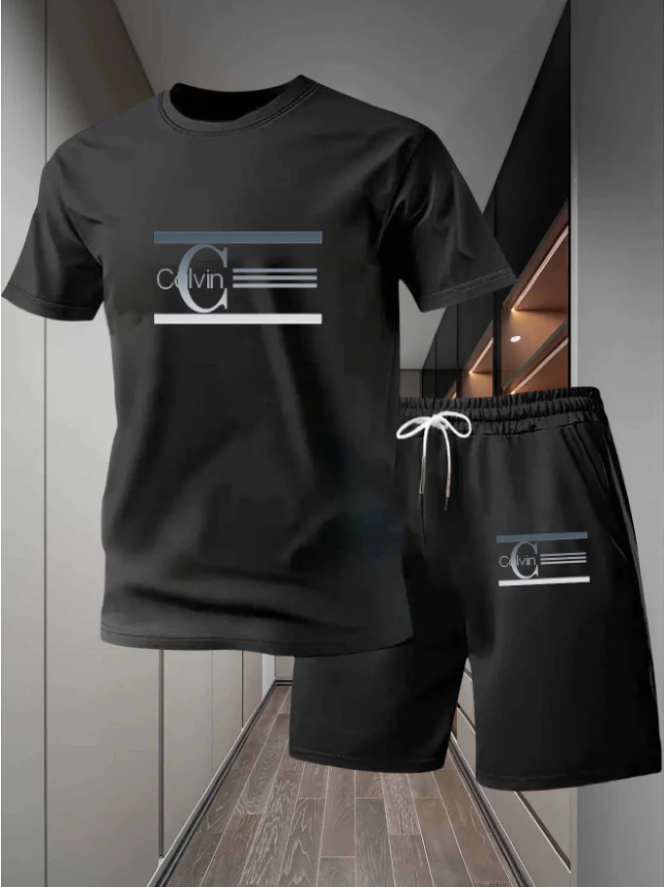 Men's black striped printed T-shirt and shorts set, 2-piece set, essential for summer outdoor activities
Men's black striped printed T-shirt and shorts set, 2-piece set, essential for summer outdoor activities