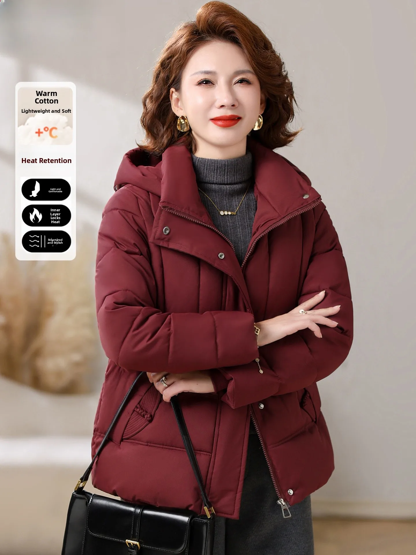 Elegant Red down Cotton Jacket for Women Autumn Winter Warmth Polyester Fiber Loose Fit Zipper Closure Senior Ladies Coat
Elegant Red down Cotton Jacket for Women Autumn Winter Warmth Polyester Fiber Loose Fit Zipper Closure Senior Ladies Coat