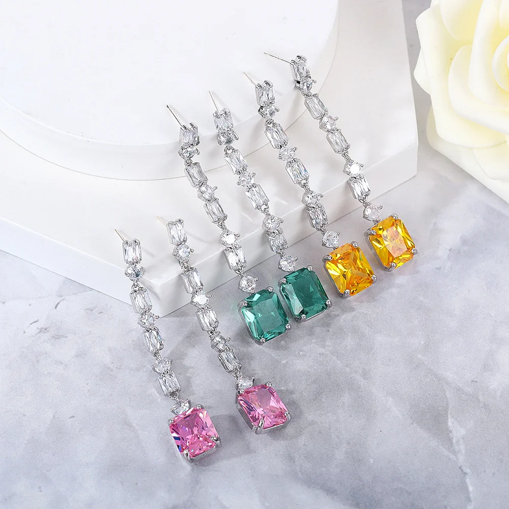 S925 Sterling Silver Emerald Sapphire Ruby Drop Earrings, Paved Baguette CZ Long Dangle Earring, Chic Banquet Accessory
S925 Sterling Silver Emerald Sapphire Ruby Drop Earrings, Paved Baguette CZ Long Dangle Earring, Chic Banquet Accessory