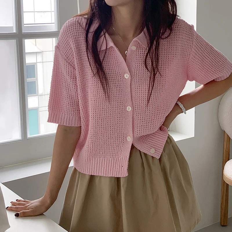 Curved Bead Heavy Weightdraped Lapel Cardiganknitting Shirt Summer Wearable Cool Pure Color Short Sleeve Sweater
Curved Bead Heavy Weightdraped Lapel Cardiganknitting Shirt Summer Wearable Cool Pure Color Short Sleeve Sweater