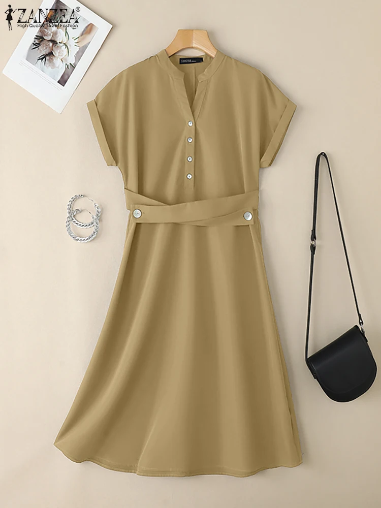 ZANZEA Womens V-Neck A-line Robes Femme Waist-Tie Commute Elegant Chic Solid Color Midi Dresses Short Sleeve Fashion Vestidos
ZANZEA Womens V-Neck A-line Robes Femme Waist-Tie Commute Elegant Chic Solid Color Midi Dresses Short Sleeve Fashion Vestidos