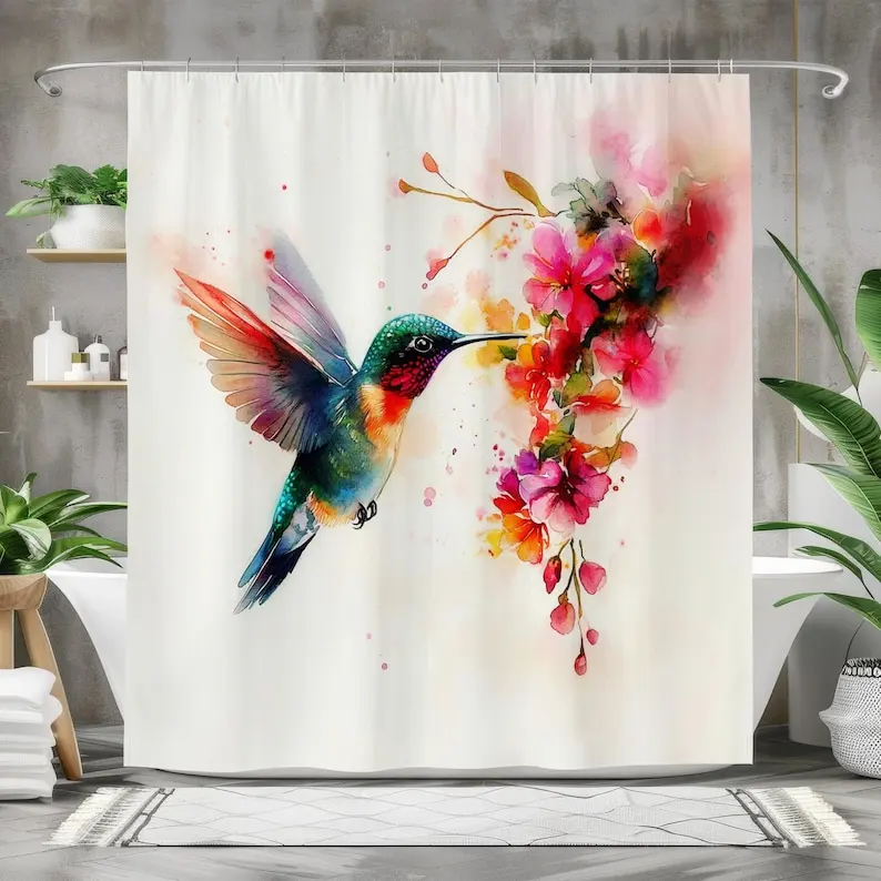 Hummingbird and Flowers Bath Curtain - Nature Bathroom Decor - Waterproof Fabric Shower Curtain - Watercolor Floral Design
Hummingbird and Flowers Bath Curtain - Nature Bathroom Decor - Waterproof Fabric Shower Curtain - Watercolor Floral Design