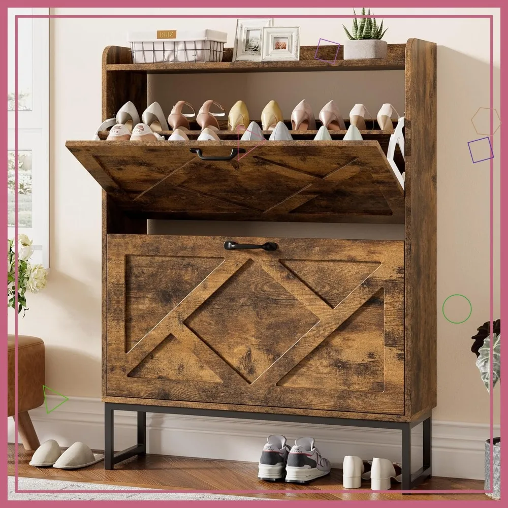 Узкий шкаф для обуви с 2 откидными ящиками, отдельно стоящая узкая полка на металлических ножках, коричневый рустик-стиль, для прихожей/коридора
Узкий шкаф для обуви с 2 откидными ящиками, отдельно стоящая узкая полка на металлических ножках, коричневый рустик-стиль, для прихожей/коридора