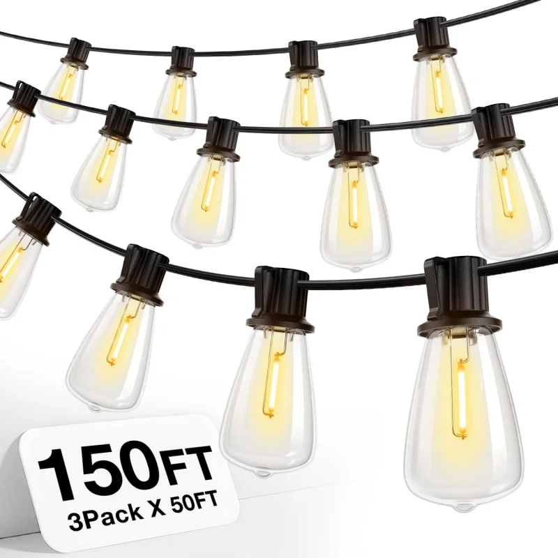 150 FT (3x50FT) Outdoor String Lights - Waterproof, ETL Listed - 45+3 Shatterproof Dimmable ST38 LED Bulbs, 2200K - Ideal for Ba
150 FT (3x50FT) Outdoor String Lights - Waterproof, ETL Listed - 45+3 Shatterproof Dimmable ST38 LED Bulbs, 2200K - Ideal for Ba