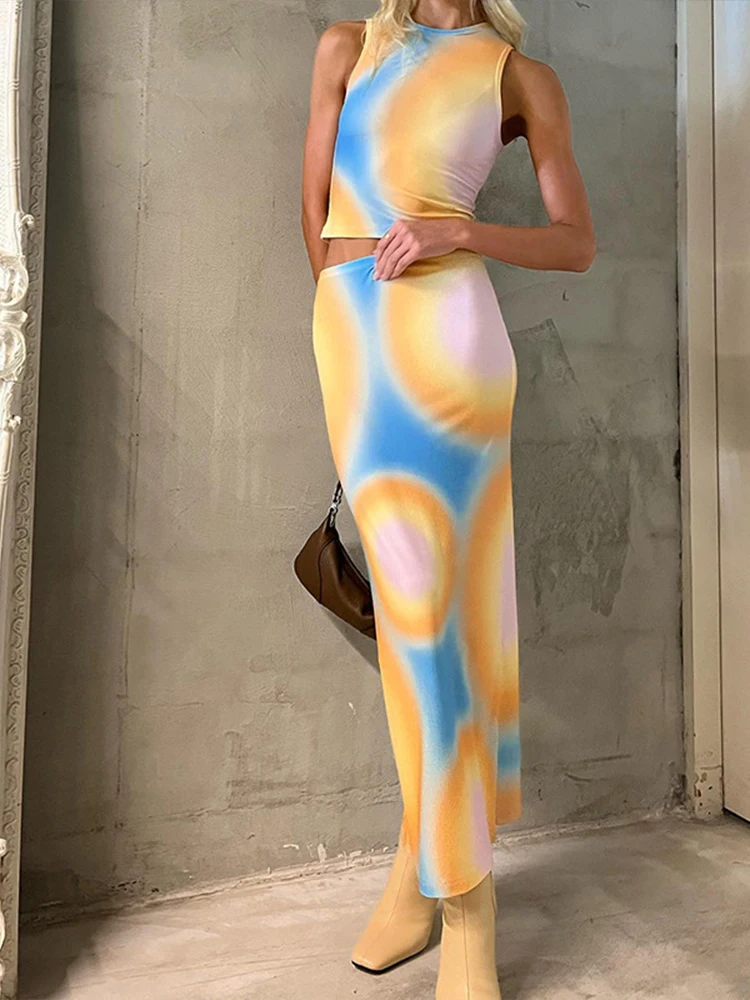 OMSJ Printing Summer Two Piece Set Casual Sleeveless Crew Neck Tank Top + Slim Low Waist Midi Skirts Women Fashion Matching Sets
OMSJ Printing Summer Two Piece Set Casual Sleeveless Crew Neck Tank Top + Slim Low Waist Midi Skirts Women Fashion Matching Sets