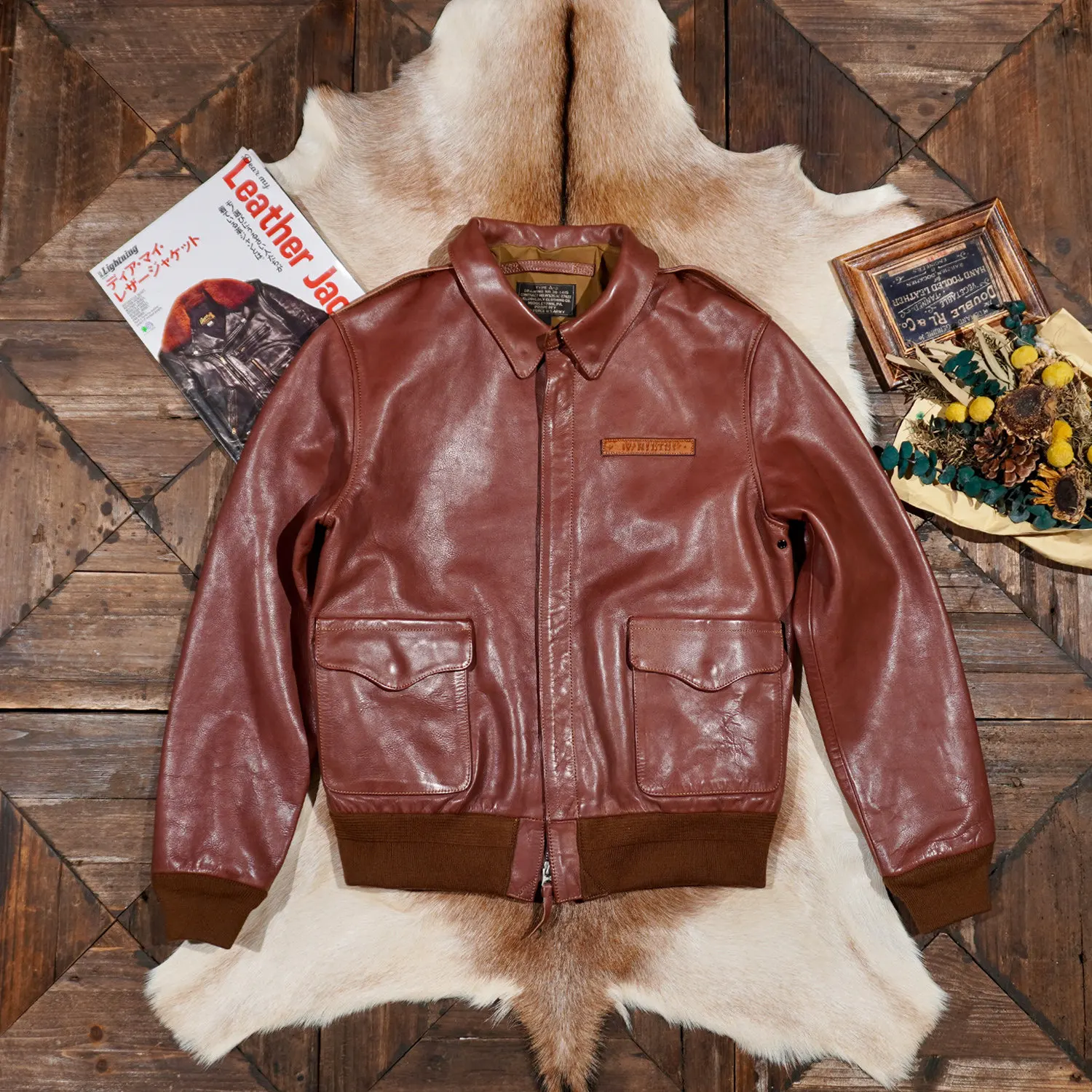 Washed vegetable tanned calfskin A2 flight suit jacket replica 27622 McCoy
Washed vegetable tanned calfskin A2 flight suit jacket replica 27622 McCoy