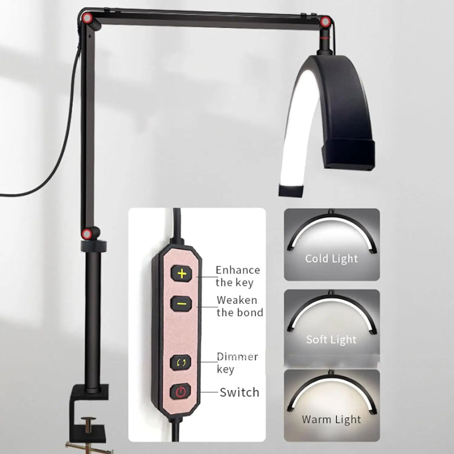 Half Moon LED Ring Light, 3000K-6000K Adjustable Beauty Lamp for Eyelash Extension Facial Tattoo Skincare Photography Lighting Tool Half Moon LED Ring Light, 3000K-6000K Adjustable Beauty Lamp for Eyelash Extension Facial Tattoo Skincare Photography Lighting Tool