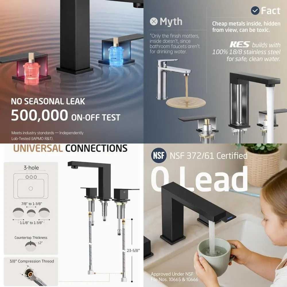 8 Matte Black Widespread Sink Faucet, 3-Hole Stainless Steel Bathroom Fixture with Hoses, L4350LFF12-BK
8 Matte Black Widespread Sink Faucet, 3-Hole Stainless Steel Bathroom Fixture with Hoses, L4350LFF12-BK