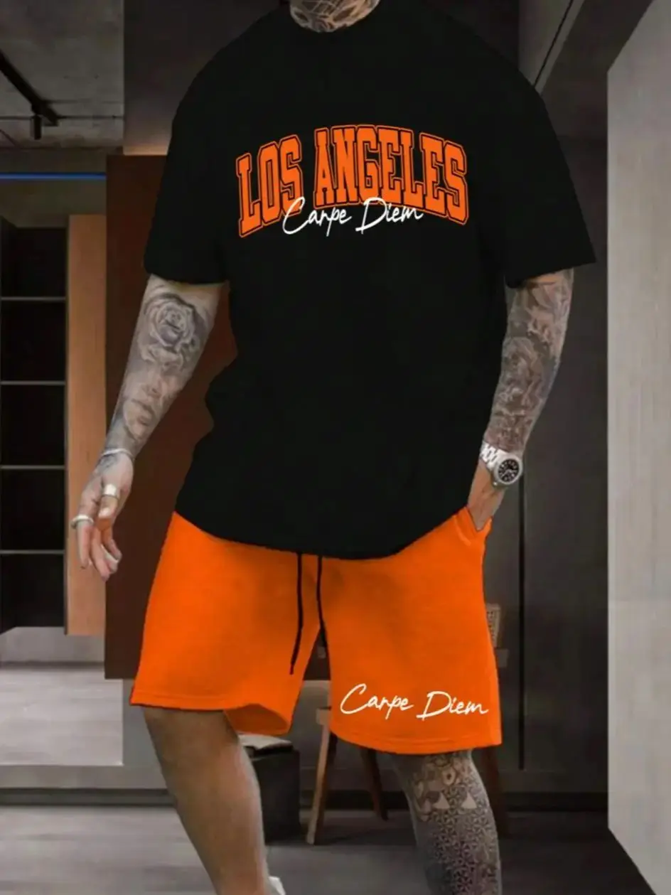 Men's Y2K Hip Hop Outfit, LA Letter Print Tee & Shorts Summer Streetwear Set
Men's Y2K Hip Hop Outfit, LA Letter Print Tee & Shorts Summer Streetwear Set