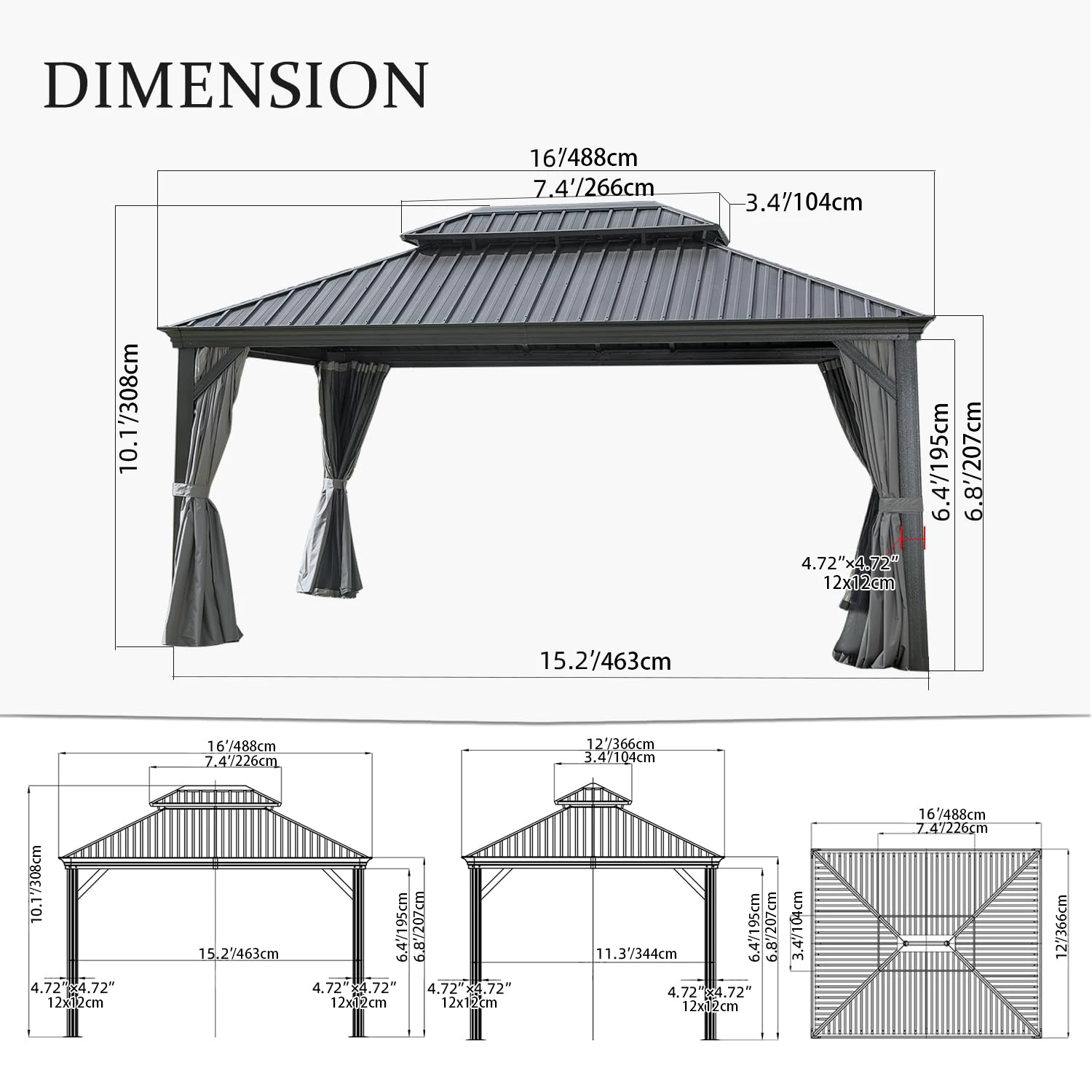 Наружная алюминиевая беседка с твердым верхом и двойной крышей и постоянной дренажной системой, оцинкованная сталь, серый цвет, включает в себя карнизную сетку
Наружная алюминиевая беседка с твердым верхом и двойной крышей и постоянной дренажной системой, оцинкованная сталь, серый цвет, включает в себя карнизную сетку