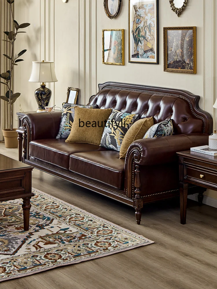 American Sofa Pure Solid Wood Genuine Cattlehide Leather Surface Retro Living Room Furniture Combination Straight Row Sofa
American Sofa Pure Solid Wood Genuine Cattlehide Leather Surface Retro Living Room Furniture Combination Straight Row Sofa