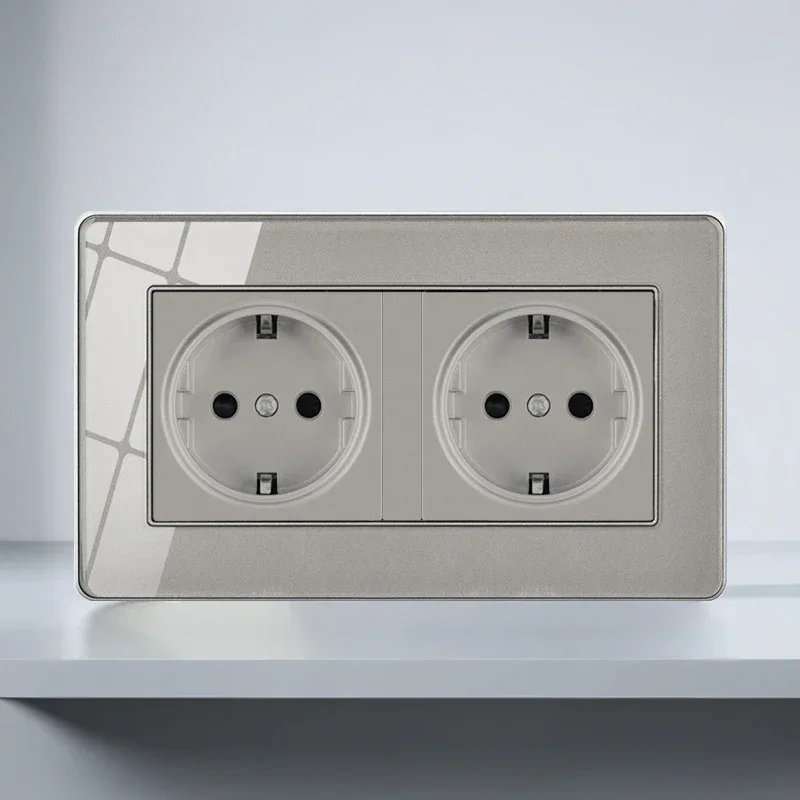 T&I EU Standard Double Wall Power Socket 16A German Outlet Crystal Glass Panel Grey Glass 86*146mm
T&I EU Standard Double Wall Power Socket 16A German Outlet Crystal Glass Panel Grey Glass 86*146mm