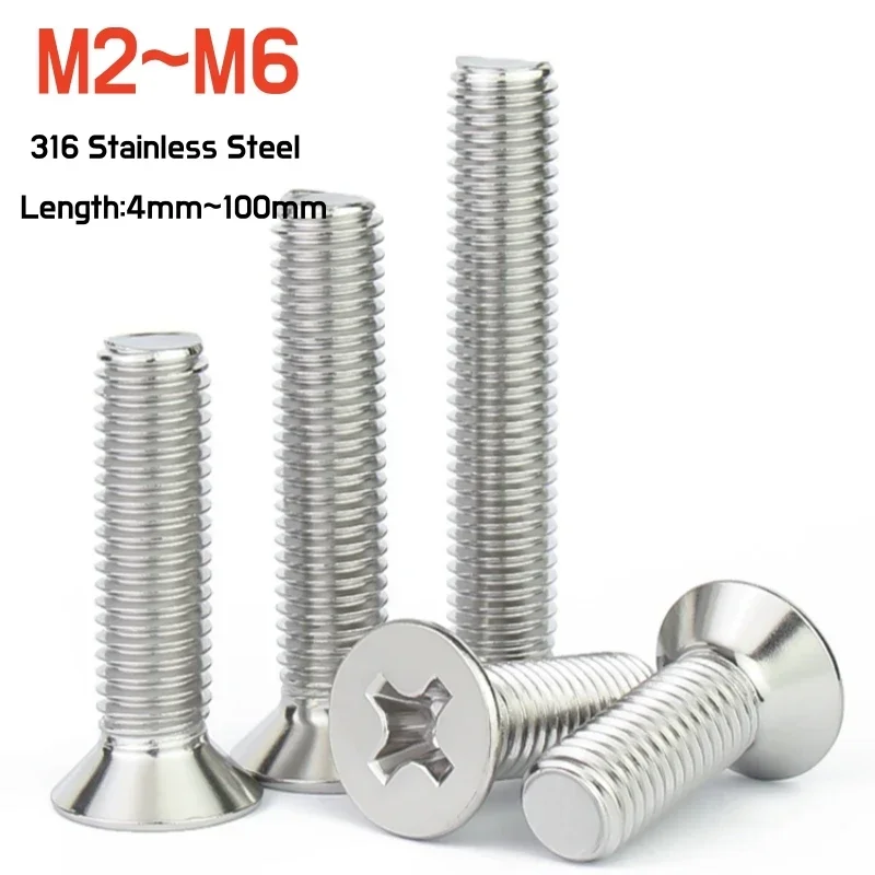 10~100pcs M2 M2.5 M3 M4 M5 M6 316 A4 Stainless Steel Phillips Countersunk Head Screw KM Cross Flat Head Machine Tooth Small Bolt
10~100pcs M2 M2.5 M3 M4 M5 M6 316 A4 Stainless Steel Phillips Countersunk Head Screw KM Cross Flat Head Machine Tooth Small Bolt