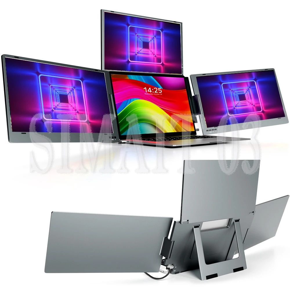 Space-Saving 3-Screen Laptop Extender - 3x14" FHD Aluminum Monitors
Space-Saving 3-Screen Laptop Extender - 3x14" FHD Aluminum Monitors