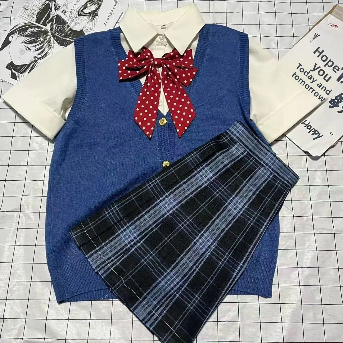 plus Size JK Uniform School Style Blue Knitted Cardigan Vest Slimming Top Two Piece Set for Women Casual Wear All Seasons
plus Size JK Uniform School Style Blue Knitted Cardigan Vest Slimming Top Two Piece Set for Women Casual Wear All Seasons