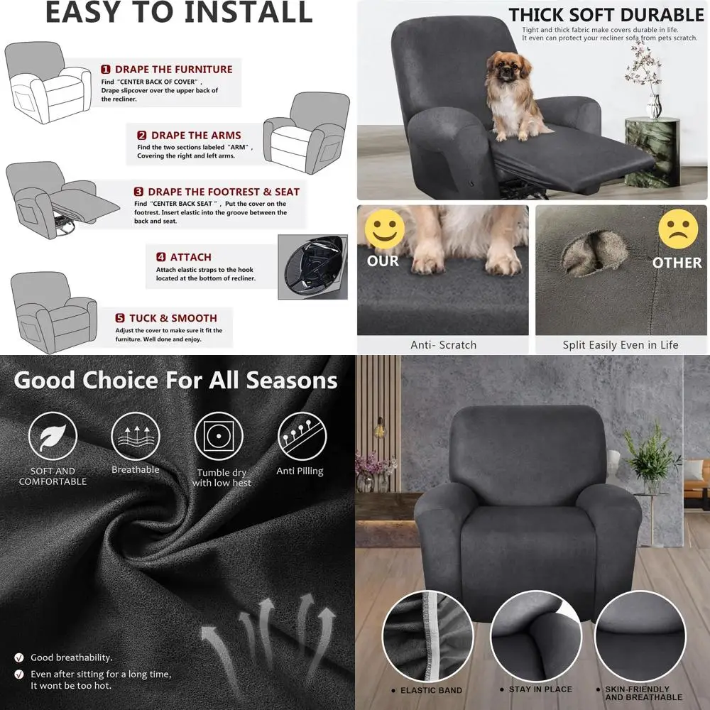 Комплект из 4 чехлов для кресел-реклайнеров - очень большие, моющиеся, серые, защитные чехлы для мебели
Комплект из 4 чехлов для кресел-реклайнеров - очень большие, моющиеся, серые, защитные чехлы для мебели