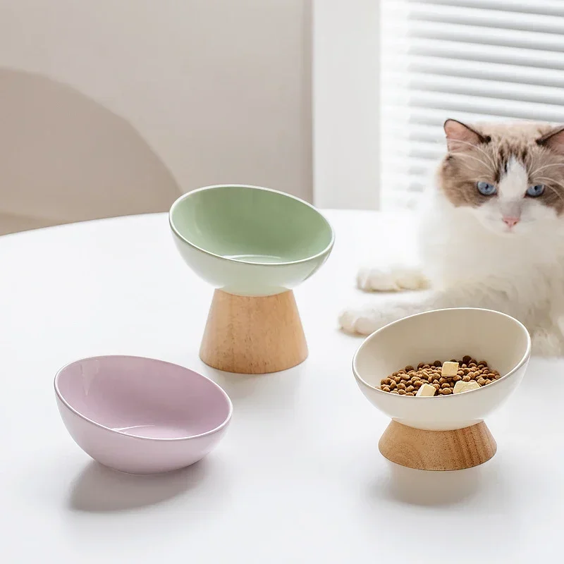Cat Tilted Ceramic Bowl Small Dogs Elevated Food Water Feeders Pet Drinking Eating Supplies with Wooden Stand
Cat Tilted Ceramic Bowl Small Dogs Elevated Food Water Feeders Pet Drinking Eating Supplies with Wooden Stand