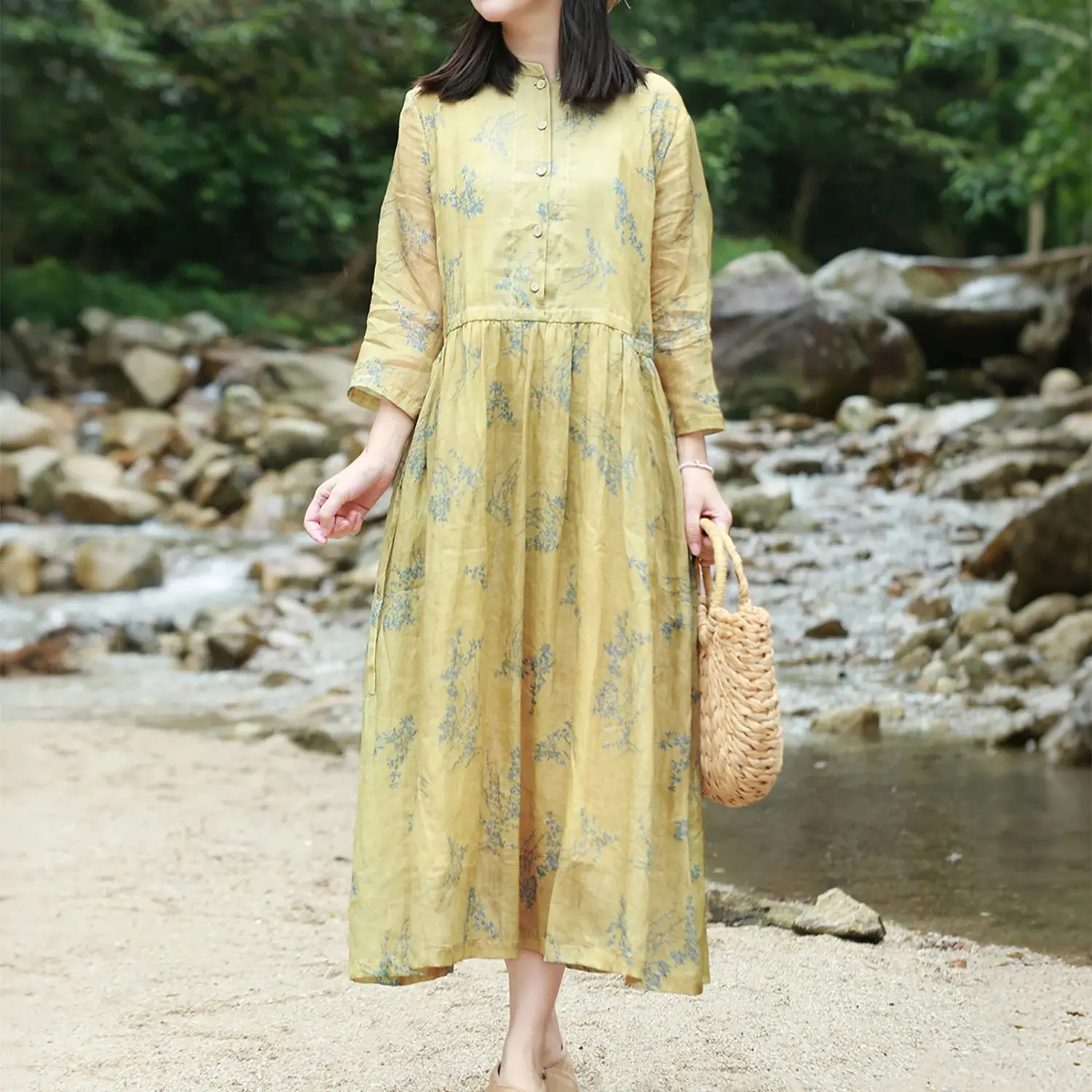LZJN Summer Ramie Printed Waist-Cinching Dress - Simple Retro High-Waist Drawstring, Artistic Elegant Yellow Long Dress
LZJN Summer Ramie Printed Waist-Cinching Dress - Simple Retro High-Waist Drawstring, Artistic Elegant Yellow Long Dress