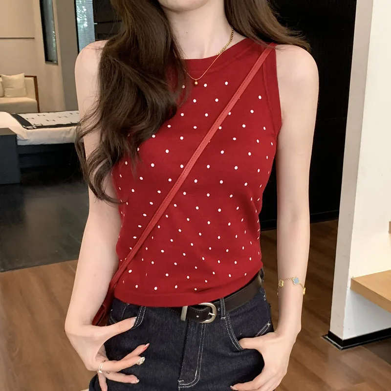 Sweaters O-Neck Knitted Sweater Women Pullovers New Summer Sleeveless Dot Knit Sweater Pullover Women Tops Sueter Feminino Q3903
Sweaters O-Neck Knitted Sweater Women Pullovers New Summer Sleeveless Dot Knit Sweater Pullover Women Tops Sueter Feminino Q3903